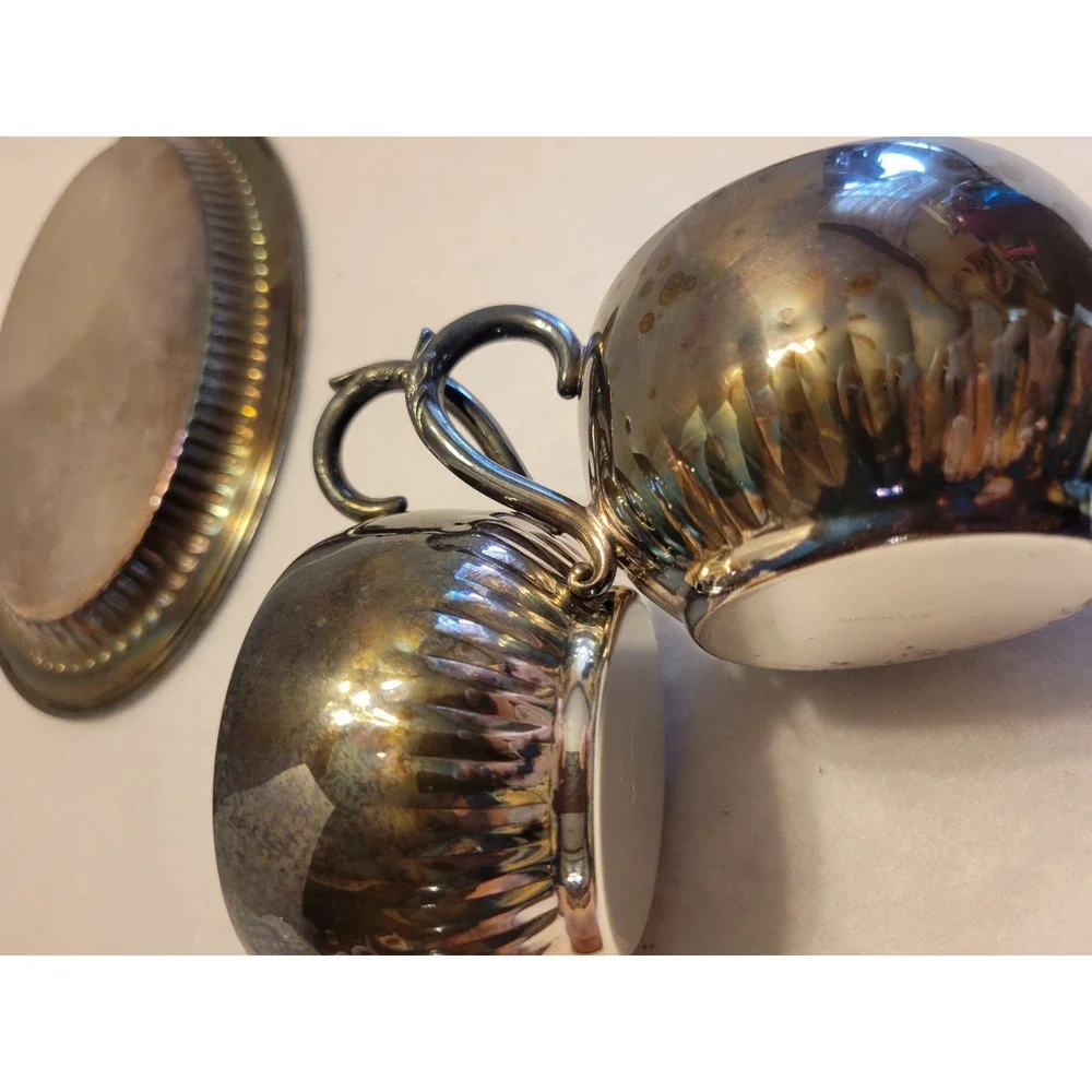 Vtg Oneida‎ Creamer Sugar Tray Set Silver Regency Tea Service MCM Tarnished
